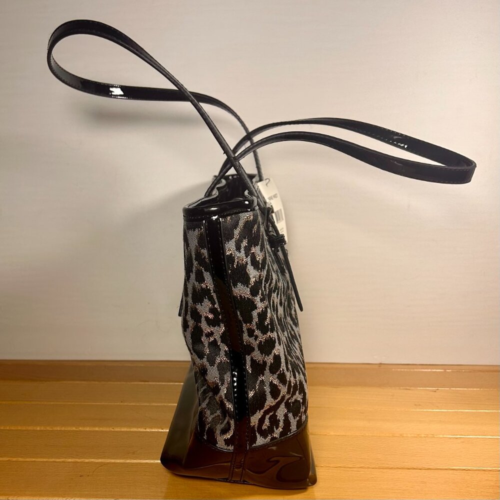 Nine West Glitter Mob Tote Purse Bag Leopard Print w/ Black Patent Trim New! - Picture 4 of 9